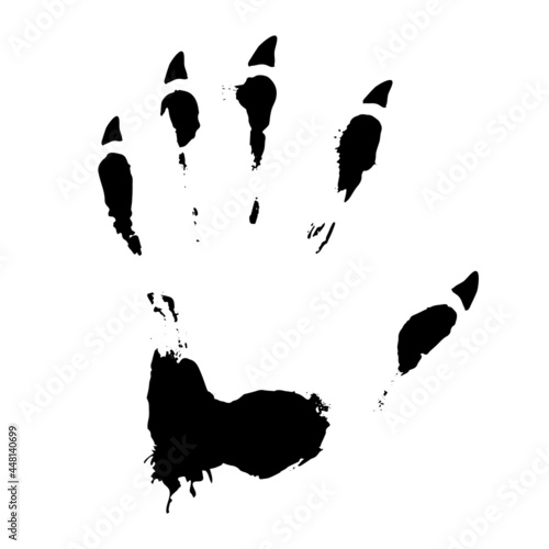 Grim print of black clawed hand template. Traces of evil halloween werewolf and dangerous mutant. Scary blurred traces mystical crime of wild vector creature