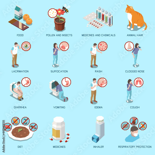Allergy Isometric Infographic Set