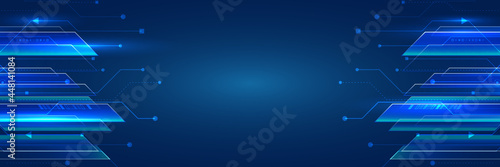 Digital internet communication on blue background. Hi-tech vector illustration with various technology elements. Wide Cyber security internet and networking concept. Abstract global sci fi concept.