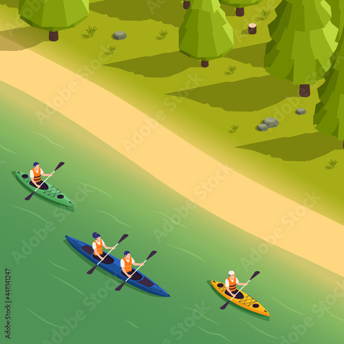 Canoeing Kayaking Isometric Composition