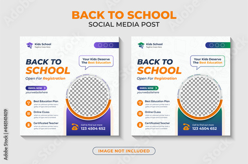 Back to school instagram post or social media square flyer banner template design Premium Vector