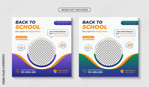 School admission promotional instagram banner or back to school social media post template Premium vector