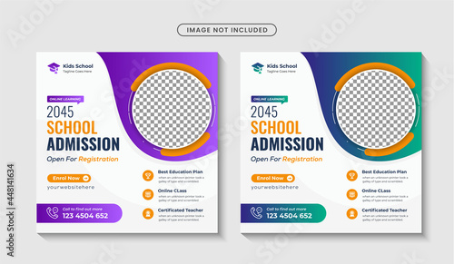 School admission square banner and social media post template Premium Vector