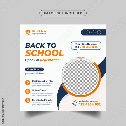 Back to school social media post or education admission square banner template Premium vector