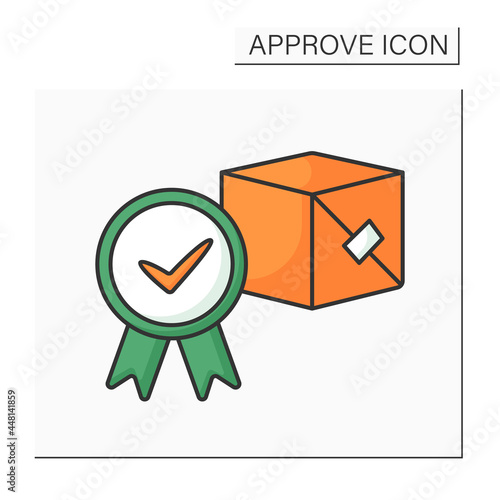 Approved product color icon. Governmental Authority approving necessary for marketing and product sale. Confirmed concept. Isolated vector illustration