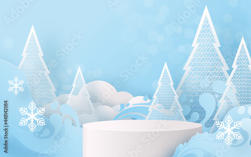 Christmas and New Year podium background vector design 3d products or show cosmetic product display. stage pedestal or platform. winter christmas red background.