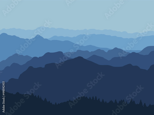 Misty mountain landscape in the fog