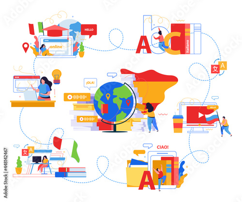 Language School Flat Infographics