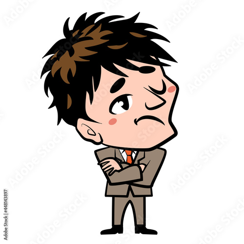 男性　スーツ　ビジネス　サラリーマン　悩み　イラスト素材