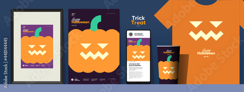 Happy Halloween. October 31. Simple, vector, flat illustration. Set of elements, picture, poster, mobile screen, t-shirt, glass. Perfect for poster, media banner, cover or postcard.