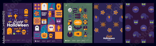 Happy Halloween. October 31. A set of simple vector illustrations. Minimalist  geometric  background pattern  icon. Perfect for poster  media banner  cover or postcard.