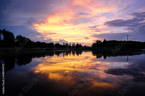 Landscape with Seliger lake in Tver oblast, Russia at sunset