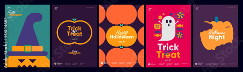 Happy Halloween. October 31. A set of simple vector illustrations. Minimalist, geometric, background pattern, icon. Perfect for poster, media banner, cover or postcard.