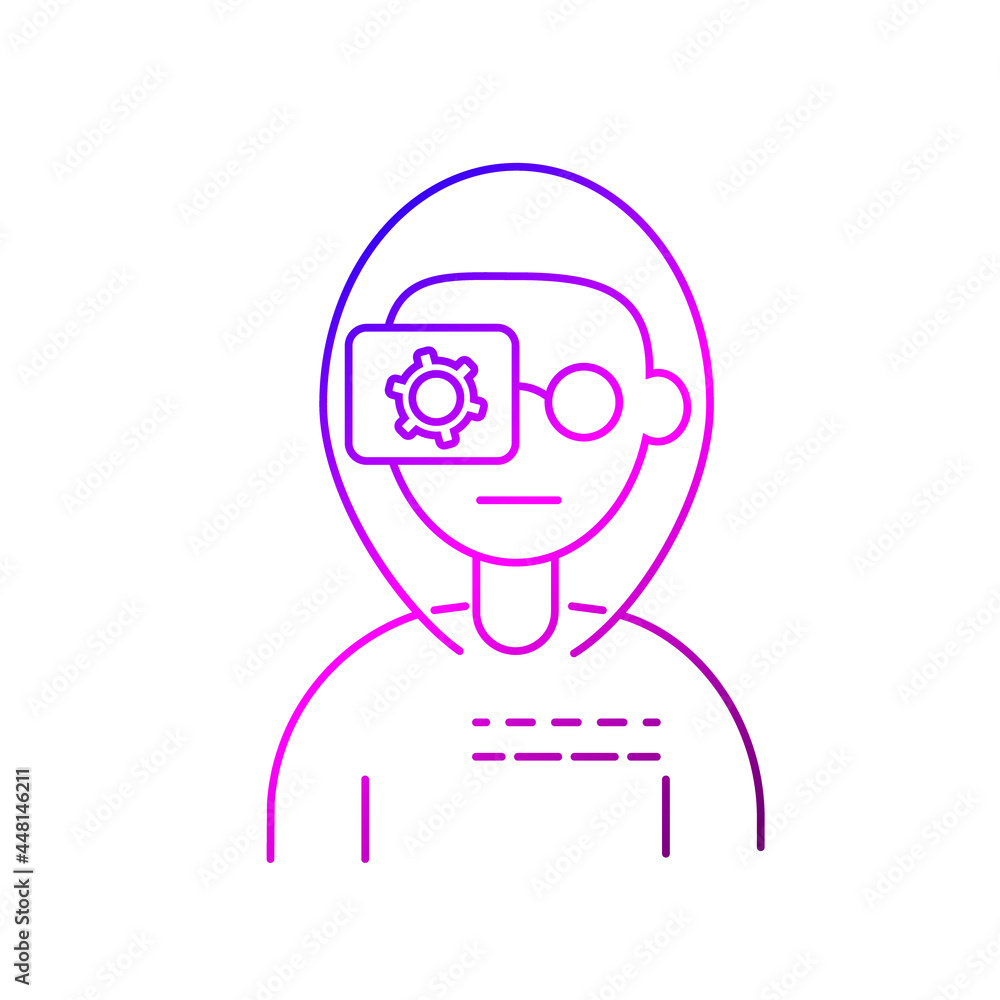 Cyberpunk human with camera eye outline icon. Bio-robot gadgets Cyberpunk human with camera eye outline icon. Bio-robot gadgets