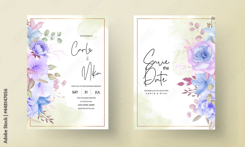 Fototapeta premium Elegant flower and leaves wedding invitation card design
