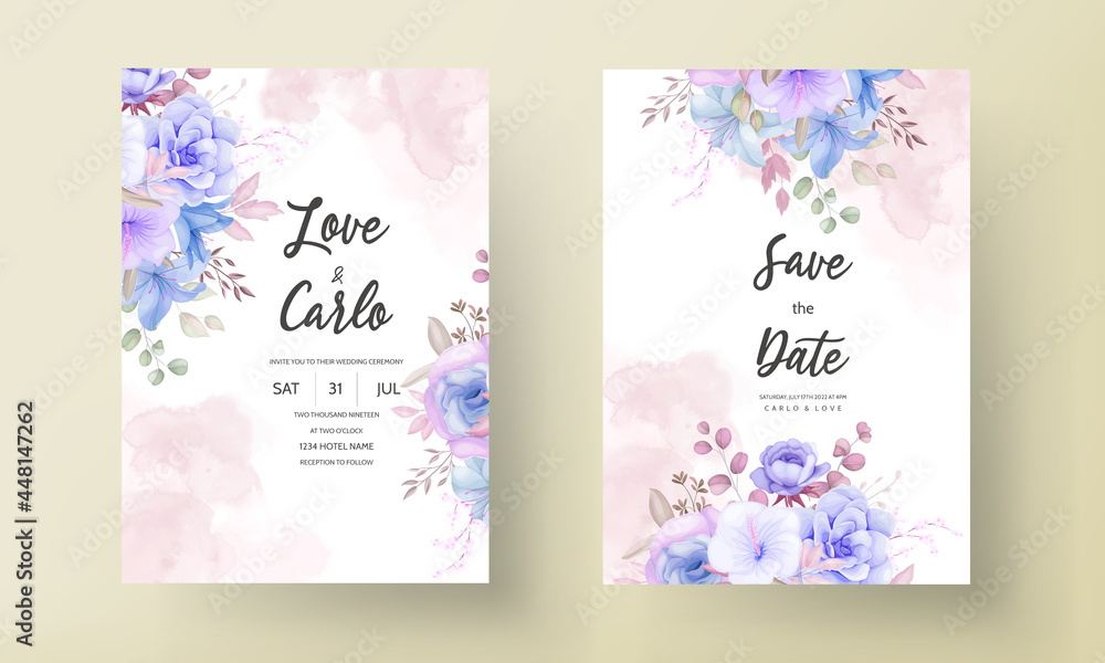 Elegant flower and leaves wedding invitation card design