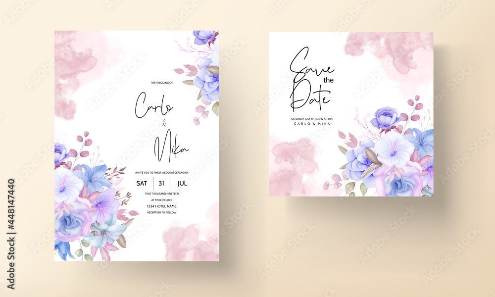Fototapeta premium Elegant flower and leaves wedding invitation card design