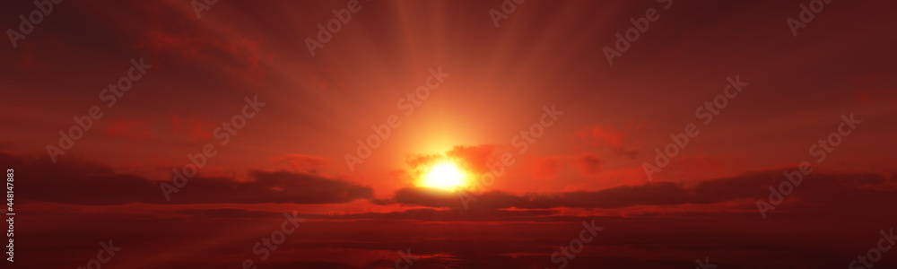 Obraz premium sunset calmly sea sun ray 3d render