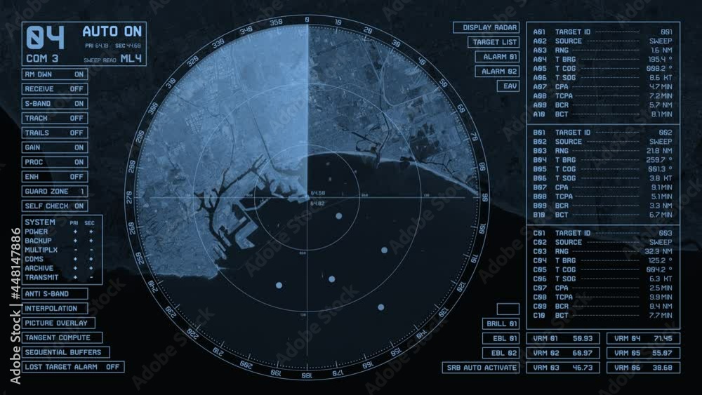 Radar Layout Realistic marine/surface radar, group of static targets, Los Angeles ...