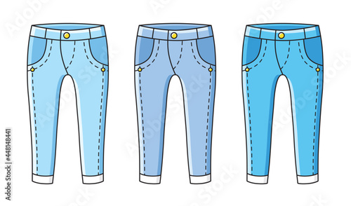 Jeans pants isolated cartoon vector colors set