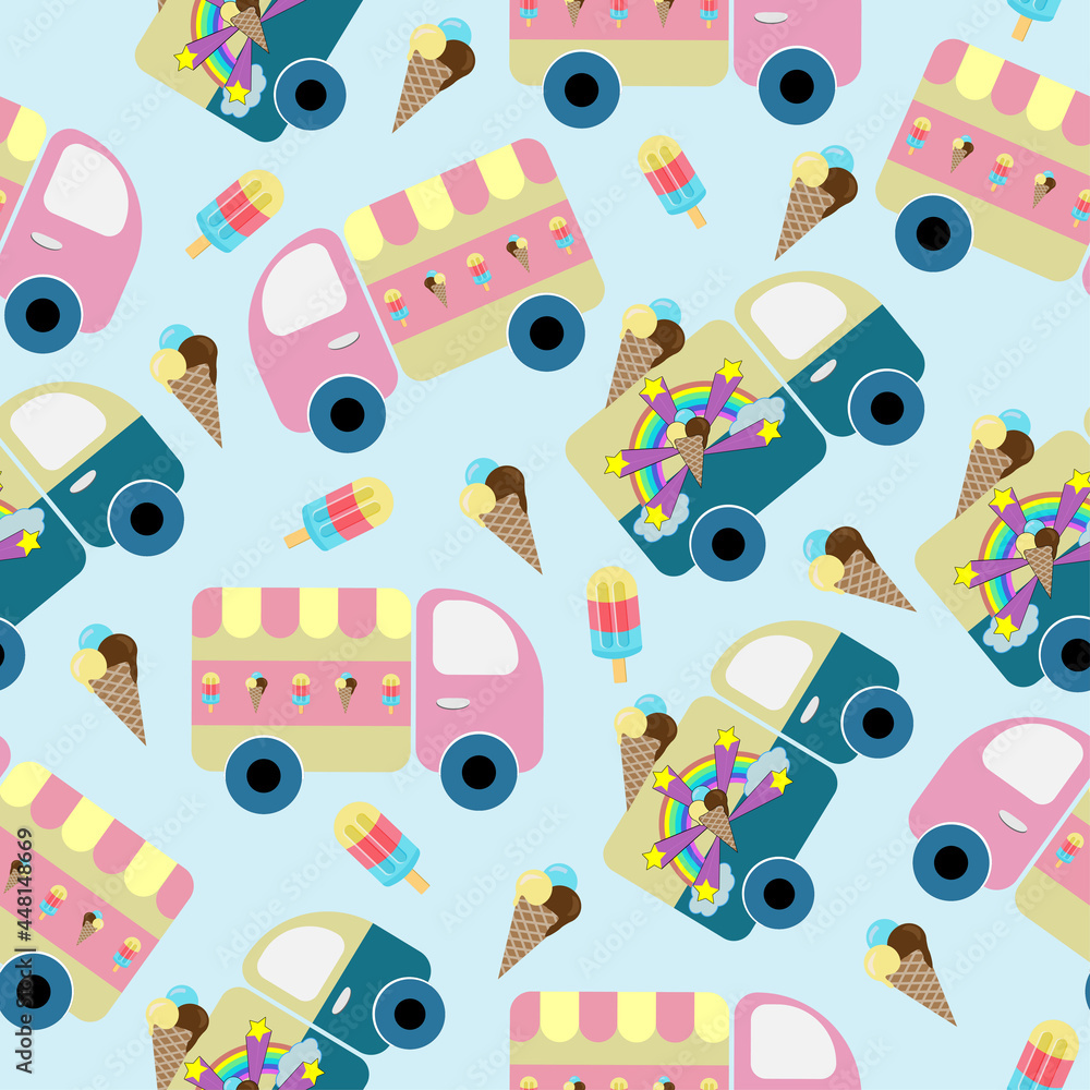 seamless pattern with car ice cream. Set autos, car, transport. vector. transportation Ice cream seamless pattern with car ice cream. Set autos, car, transport. vector. transportation Ice cream