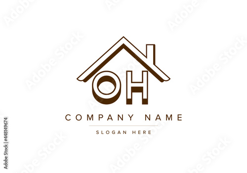 Alphabet letters OH home or house logo for real estate