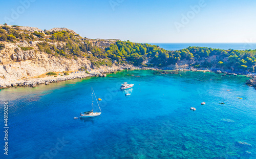 Fototapeta Naklejka Na Ścianę i Meble -  Anthony Quinn Bay with turquoise clear water Faliraki Rhodes Greece.