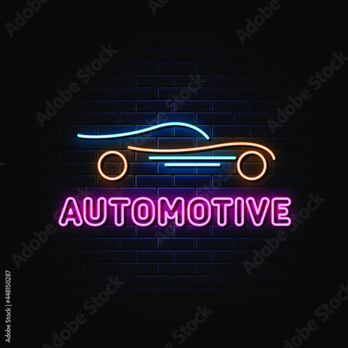automotive neon sign. design element. light banner. 