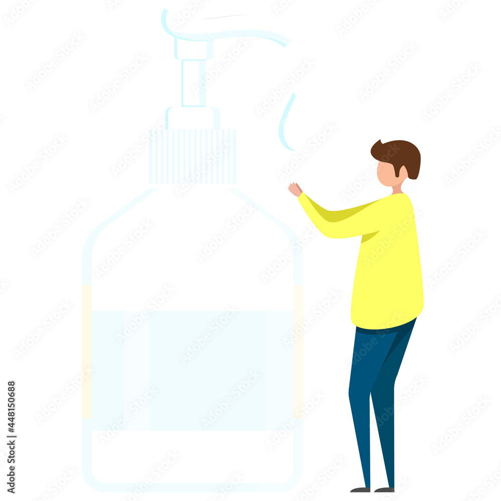 man disinfects hands, hand sanitizer, sanitizer, hand soap, bacteria and germ treatment for hands, insulated bottle with hand degreaser man disinfects hands, hand sanitizer, sanitizer, hand soap, bacteria and germ treatment for hands, insulated bottle with hand degreaser