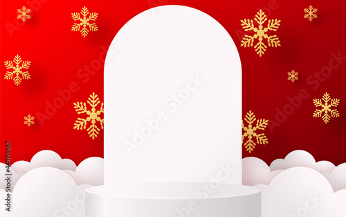 Christmas and New Year podium background vector design 3d products or show cosmetic product display. stage pedestal or platform. winter christmas red background.