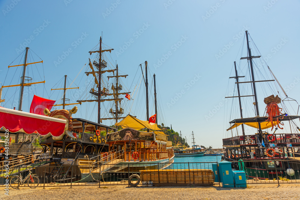 ANTALYA, TURKEY: Pleasure craft sailing ship decorated as a pirate.