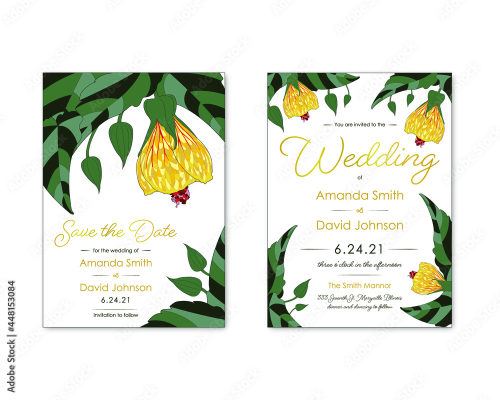 Wedding and save the date invitations. Wedding celebration invite cards. Lantern flower wedding invite.