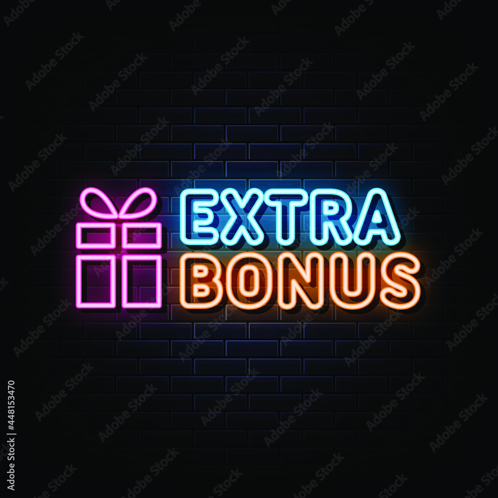 Naklejka premium extra bonus neon sign. design element. light banner.