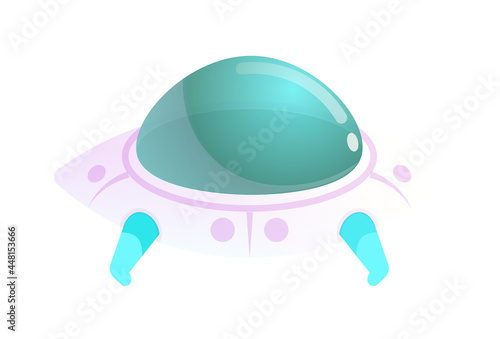 Cartoon futuristic unknown flying object on white background