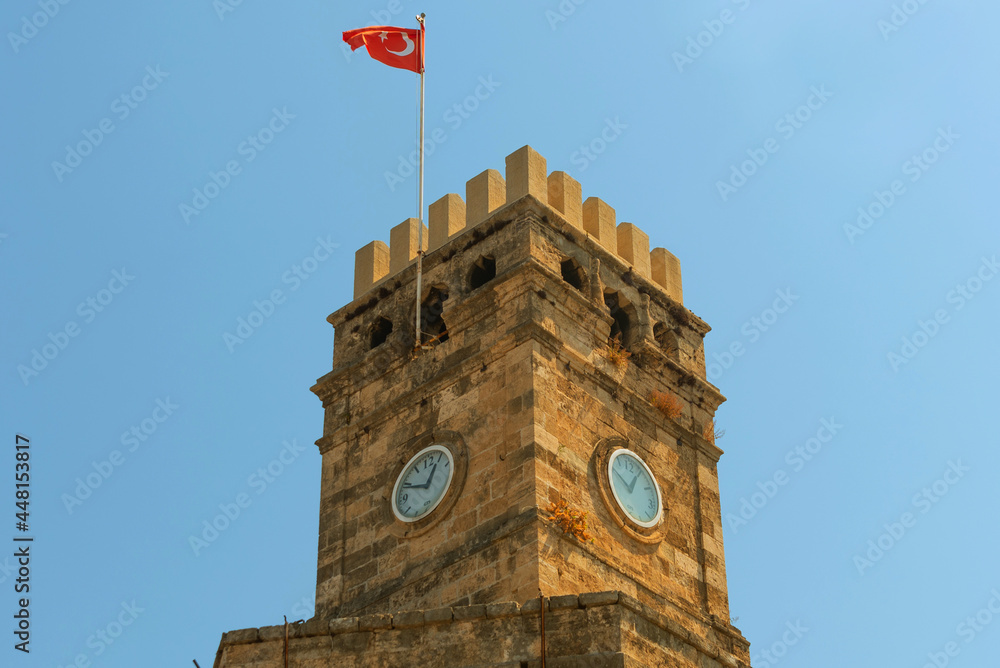 Obraz premium ANTALYA, TURKEY: Clock tower from the citadel in Antalya.