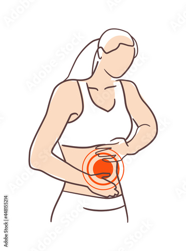 Young woman with pain due to abdomen disease and illness