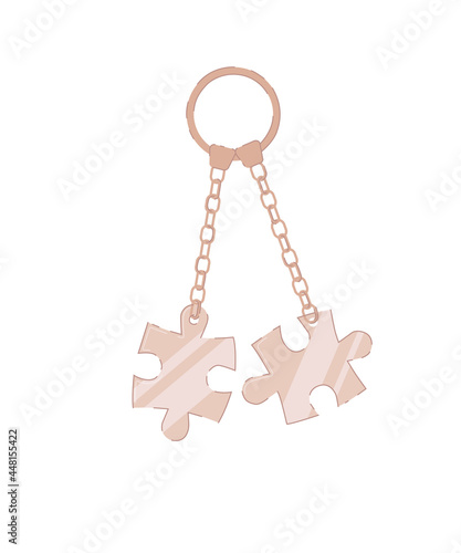 Keychain with puzzle pieces pendant on isolated on white