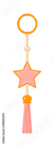 Keychain with star pendant girlish design isolated on white