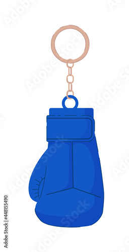 Keychain with blue boxing glove pendant isolated on white