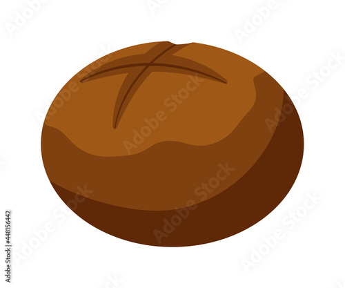 Baked rye brown bread head isolated on white background