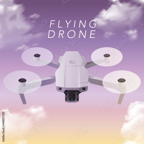 Quadrocopter flying drone vector Multifunctional quadrotors for industrial usage. Quadcopters in postal service. Meteorology drones, drone delivery, drone flying regulations metaphors. Vector isolated