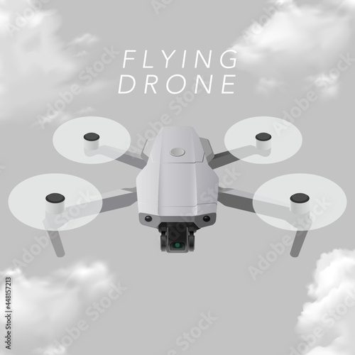 Quadrocopter flying drone vector Multifunctional quadrotors for industrial usage. Quadcopters in postal service. Meteorology drones, drone delivery, drone flying regulations metaphors. Vector isolated