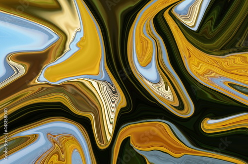 Golden Green Psychedelic liquid marble fluid abstract art background design. Trendy liquid marble style. Ideal for web  advertisement  prints  wallpapers.