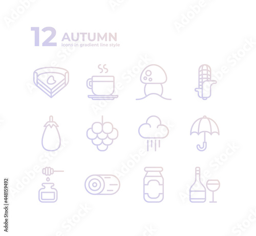 12 Autumn Icon Set In Gradient Line Style 02