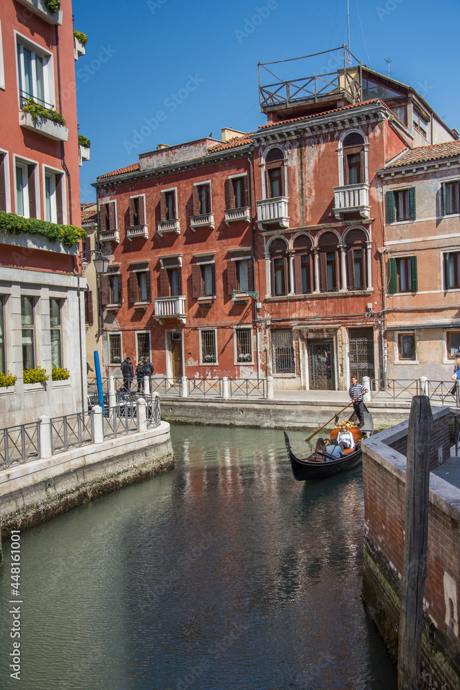 a gondola on the canals of Venice in March, Italy 2019