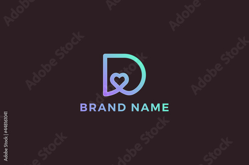 Letter D blue color healthy heart doctors medical logo