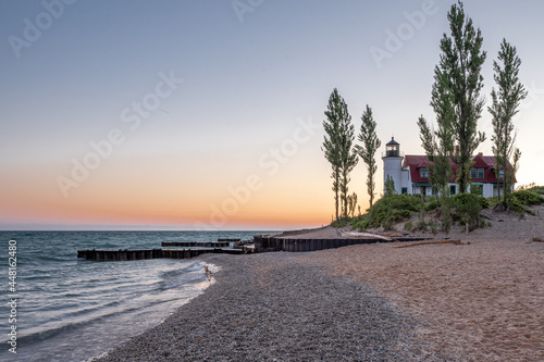 lake michigan lighthouse at sunrise