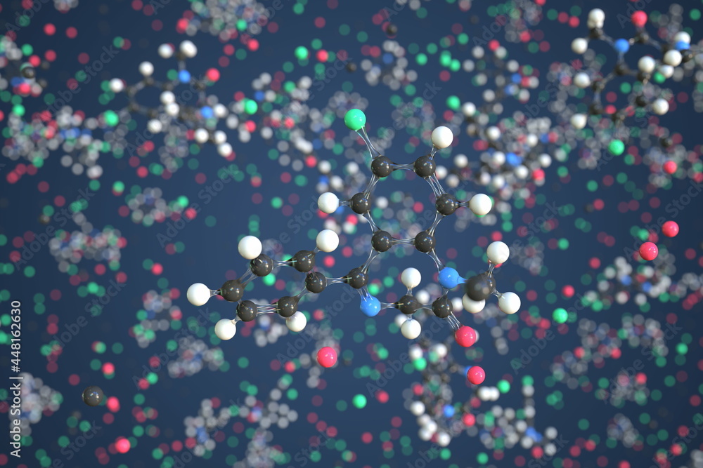 Molecule of Diazepam. Molecular model, conceptual 3d rendering
