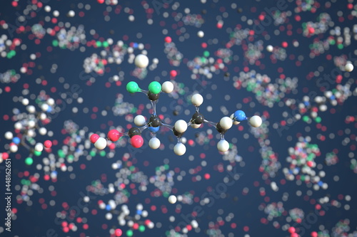 Molecule of Eflornithine. Molecular model, conceptual 3d rendering