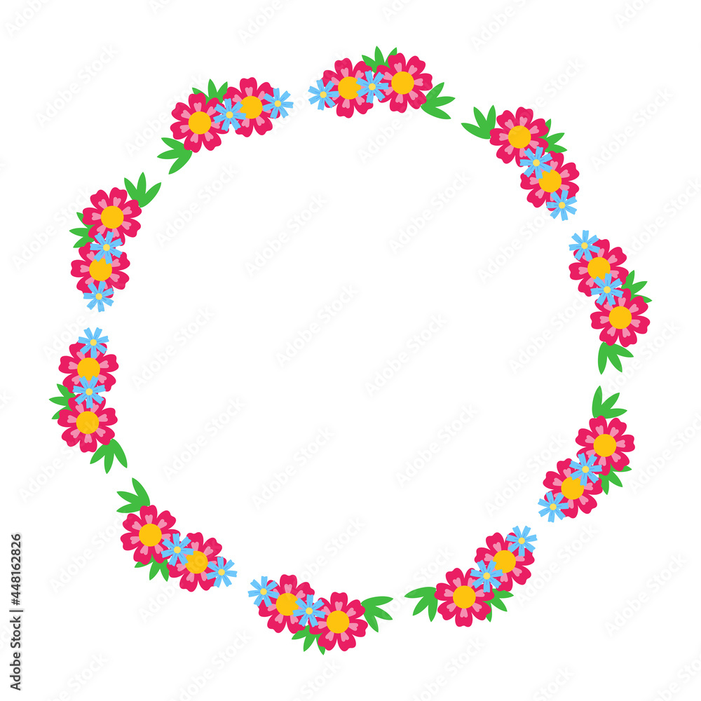 Floral wreath in the form of a frame for inscriptions and text isolated on a white background. Suitable for wedding invitation cards. Botanical design elements. Vector illustration